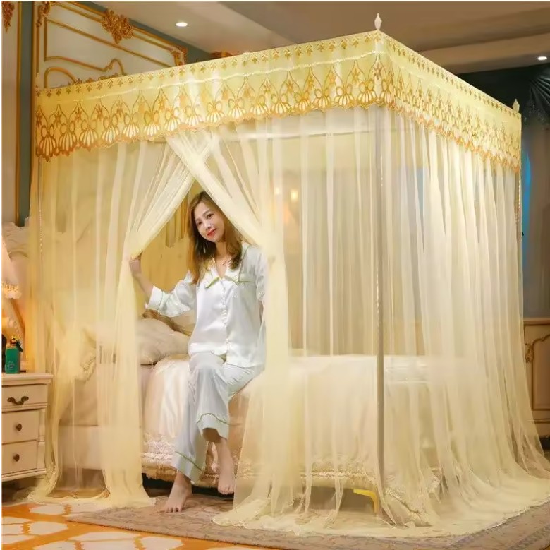 Luxury Princess Lace Mosquito Net – Square Canopy Bed Tent with Stainless Steel Frame for Single & Double Beds - Image 6