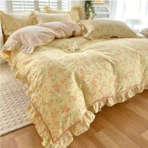 Ruffles 100% Cotton Duvet Cover Set – Floral Princess Style, Queen Size