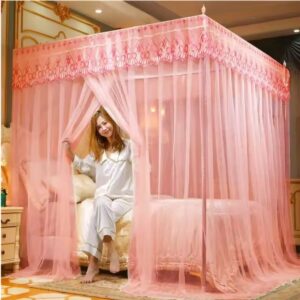 Luxury Princess Lace Mosquito Net – Square Canopy Bed Tent with Stainless Steel Frame for Single & Double Beds