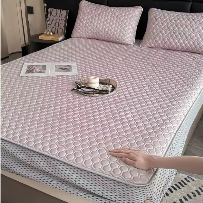 Thickened Natural Latex Cooling Mat – Breathable Ice Silk Summer Bed Sheet Set with Pillowcases - Image 3